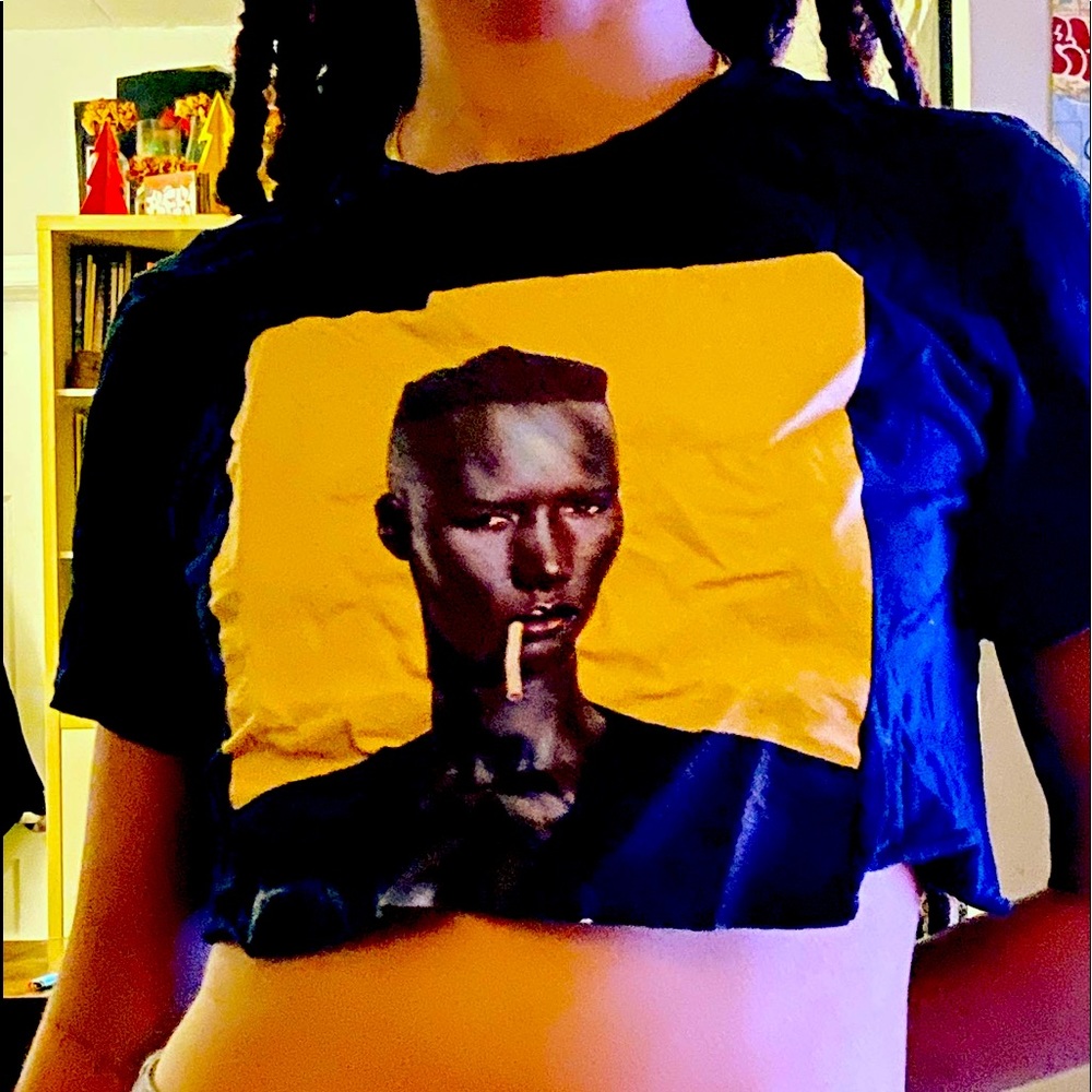 Handpainted Grace Jones crop T-shirt
